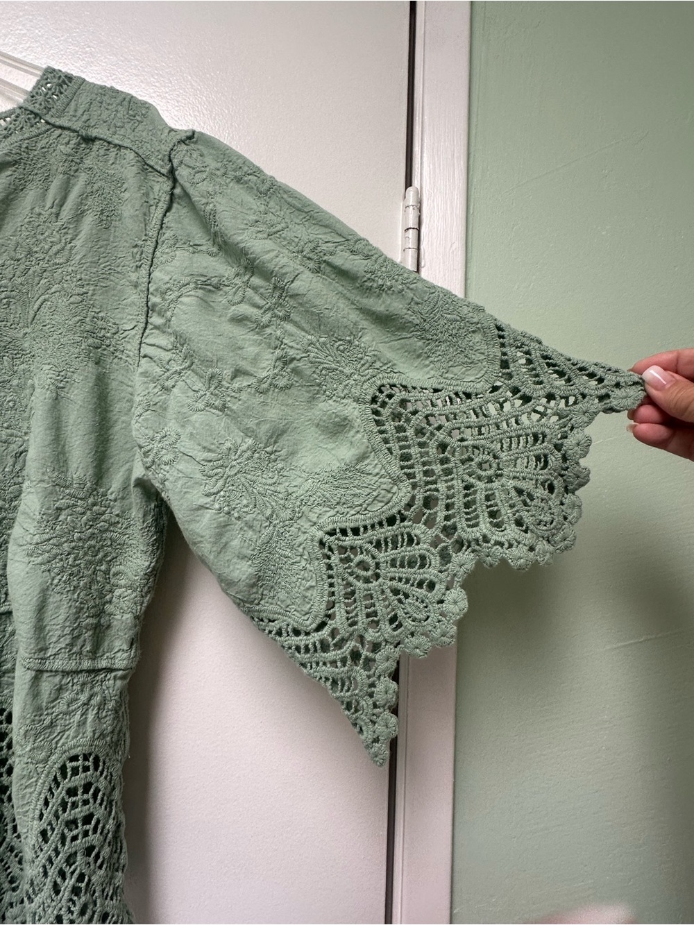 Democracy Sage Green Crochet-Trim Peasant Tunic - Picture 3 of 10